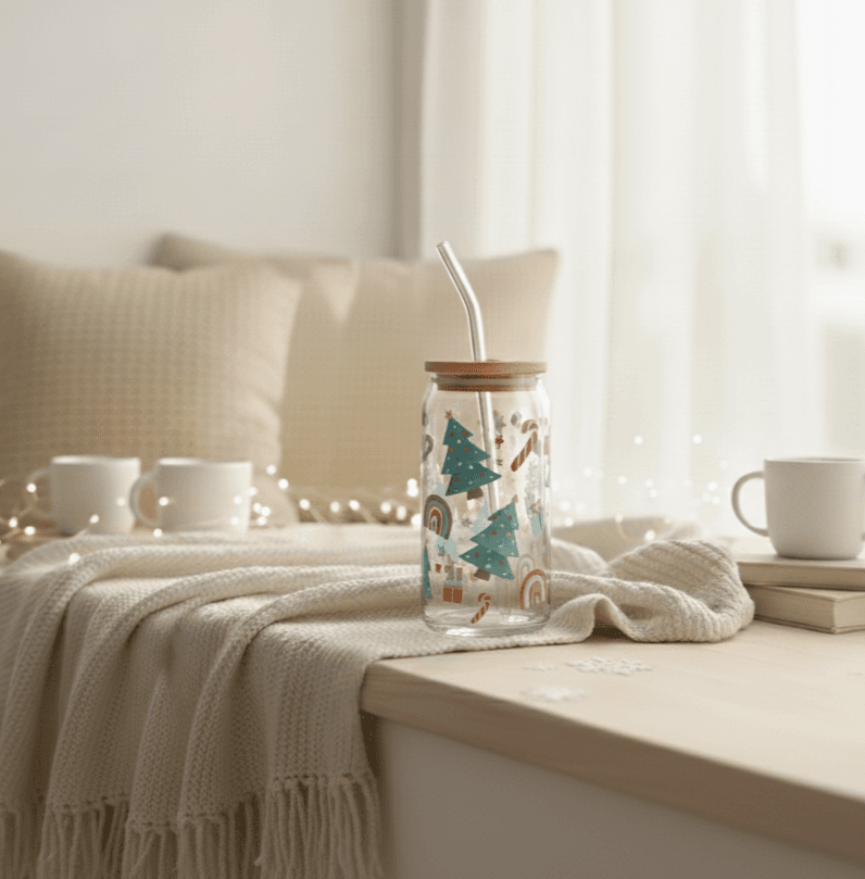 Whimsical Christmas Glass Tumbler